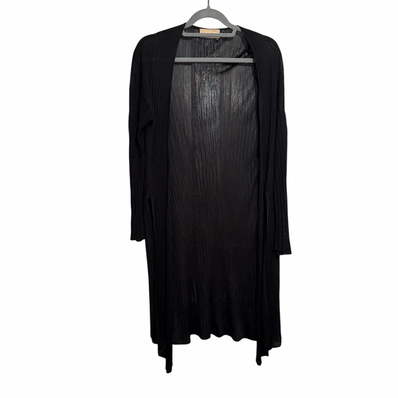 MM Lafleur Graham Kimono Duster Cardigan Black Ribbed-Knit Side Slit Shawl - Picture 5 of 11